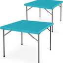 LUSHVIDA 2 Packs Vinyl Card Tablecloth with Flannel Backing 48x48 inch - Waterproof Plastic Picnic Table Cover for Square Folding Table Cloth with Elastic Corners, Teal