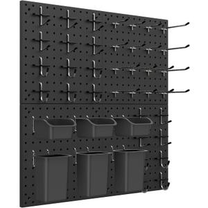 Peg Board Kit, Includes Pegboard and Accessories,with Hooks and Bins,Peg Board Wall Organizer for Office,Ornaments Display,Crafts Organization (66, Black)