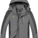 TEZO Mens Rain Jacket Waterproof with Hooded Hiking Coat Lightweight Windbreaker (X-Large, Grey/Black)