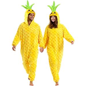 vavalad Adult Pineapple Onesie Pajamas Halloween Pineapple Costume Christmas Cosplay Fruit Costume Women Men (L)