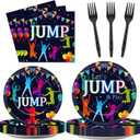 96Pcs Jump Party Supplies Lets Jump Paper Plates Napkins Trampoline Party Decorations Jumping Theme Birthday Dinnerware Party Favor Baby Shower Tableware Serves 24