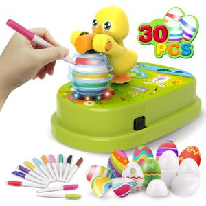 Engfa Easter Egg Decorating Kit, Easter Egg Dye Kit Egg Decorating Spinner with 12 Dying Markers 30 Plastic Easter Eggs and Slings, Easter Basket Stuffers Easter Gifts for Kids (Yellow-green)