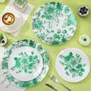 FYSUIMU 40Pcs Green Floral Plastic Plates Vintage Flower Reusable Plate Chinoiserie Dinner Dessert Plates for Birthday Baby Shower Party Supplies Table Decor