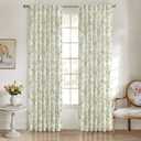 ANRODUO Vintage Linen Curtains Light Green Floral Patterned Sheer Curtains 84 Inches Long Light Filtering Farmhouse Country Style Drapes 2 Panels Rod Pocket Back Tab Curtains for Living Room Bedroom
