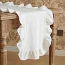 HunnmingRe White Ruffled Table Runner 118 Inch Scalloped Table Runner Cotton Flounces Washable Shabby Farmhouse Rustic Home Kitchen Decoration for Wedding Rectangle Bride Shower Christmas Party