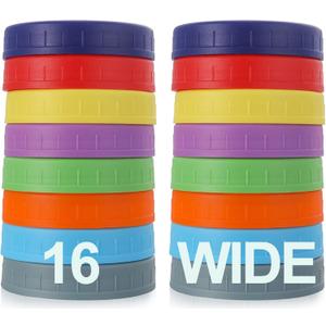 AOZITA [16 Pack] WIDE Mouth Mason Jar Lids for Ball, Kerr and More - Colored Plastic Storage Caps for Wide Mouth Mason/Canning Jars - Leak-Proof, Dishwasher Safe & Food Grade