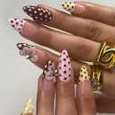 2 x Polka Dot Press on Nails Medium Almond Fake Nails French Tip False Nails 3D Flower Nails Press Ons Glossy Full Cover Stick on Nail with Rhinestones Design Colorful Glue on Nail for Women 24Pcs