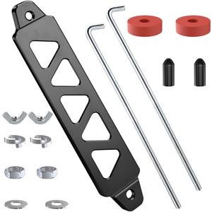 Battery Hold Down Kit, Aluminum Alloy Battery Tie Down Mount Bracket, Battery Hold Down Bracket with J Bolts, Universal 8.5" Triangular Five-Hole Car Battery Holder Kit for Car, SUV, RV (Black)