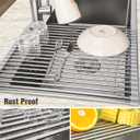 Tomorotec 21" x 15.5" Roll Up Dish Drying Rack Over Sink Drying Rack Sink Cover Kitchen Sink Accessories Gadget Multipurpose Organizer Foldable Stainless Steel Drainer
