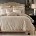 Madison Park Signature King Comforter Set Removable Duvet Insert Ivory 9PC | Luxury Jacquard Comforter, Oversized Overfilled Bedding, Hand-Guided Embroidered Texture Accents, All Season Bed Set