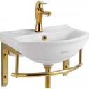 Wall Mount Bathroom Vessel Sink Renovators Supply Manufacturing 18 wide White Grade A Ceramic Wall Hung Sink with Brass Faucet, Matching Drain, and Stainless Steel Towel Bar with Brass PVD Finish