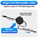 AGVEE 0.3ft Fixed / 2.3ft Extend USB-C to Lightning Charger Cable Mountable One Way Retractable 27W Fast Charging Cord, Pocket-Sized for iPhone 14 13 12 11 XS, Desk Organizer, Black