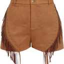 WDIRARA Women's Plus Size Fringe Shorts Western Concert High Waisted Faux Suede Shorts (Brown, XL)