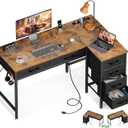 L Shaped Desk with 6 Drawers Rustic Wood