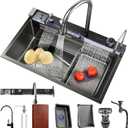 Stainless Steel Flying rain Waterfall Gray-black Drop in Kitchen Sink Workstation Kitchen Sink with Multifunctional Faucet