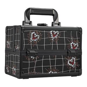 Joligrace Makeup Train Case Portable Makeup Case Organizer 2 Trays Cosmetic Box Storage with Mirror Lockable with Key for Cosmetics Nail Tech Traveling Makeup Travel Box Punk Love Hearts (Red Black)