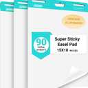 Sticky Mini Easel Pad, 15 x 18 Inches, Self Stick Flip Chart Paper,Sticky Chart Paper for Teachers, Anchor Chart Paper for Office, 30 Sheets/Pad, 3 Pad