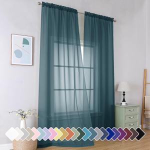 Simplebrand Dusty Blue Sheer Curtains 96 Inches Long, Light Filtering Rod Pocket Solid Color Window Sheer Curtain Panels, Elegant Drapes for Living Room, Bedroom 2 Panels (Dusty Blue, 42" W x 96" L)