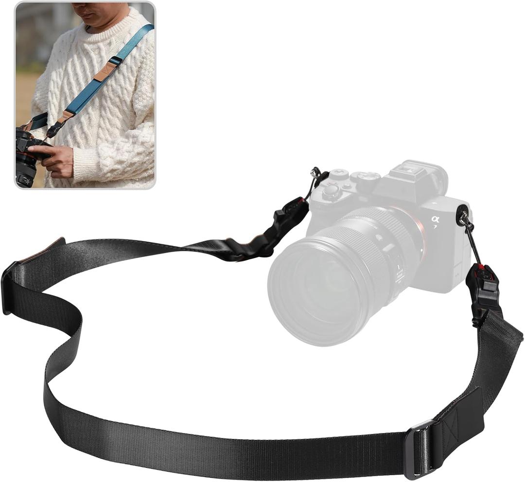 Quick Release Camera Strap - Compatible for Peak Design Buckle 1.73 inch Wide Adjustable Length 198 lbs Load Capacity for DSLR Mirrorless Cameras Outdoor & Professional PhotographyBlack