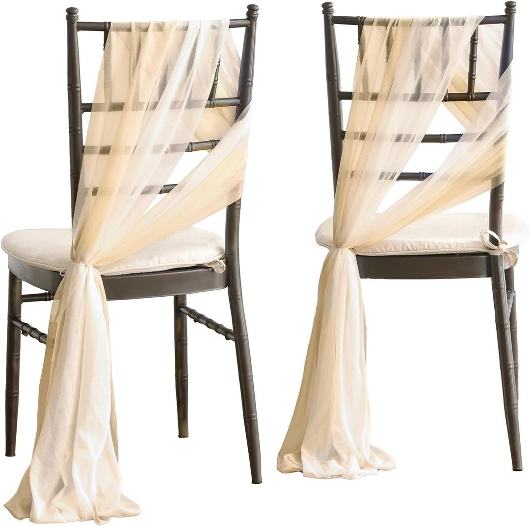 Ling's Moment Wedding Chiffon Chair Sashes Cover Aisle Decorations Draping Fabric Wrinkle-Free with Tie 16 Pcs for Party Ceremony Reception Floral Arrangement Banquet Outdoor Decor