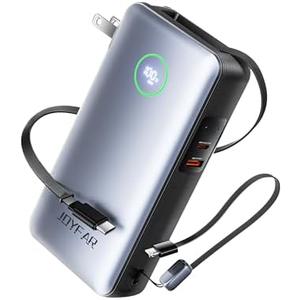 JOYFAR Portable Charger Power Bank - Travel Essentials Laptop Battery Pack 65W AC Plug GaN 25000mAh Built in Cable USB C Phone Fast Charging Compatible with iPhone 16 15 14 13 12 iPad MacBook Samsung