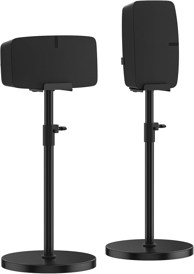 Upgraded Height Adjustable Floor Speaker Stand for Sonos Five & Play:5, Vertical or Horizontal Placement, Metal Sonos 5 Speaker Stand with Cable Management (Black, 2 Pack)