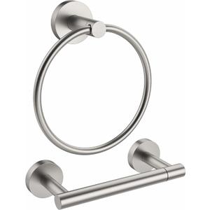 Brushed Toilet Paper Holder & Towel Ring SUS304 Stainless Steel 2pc Bathroom Hardware Set with Double Post Pivoting Toilet Paper Roll Holder Wall Mount & Bathroom Towel Holder Set