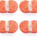 Velvet Chenille Yarn for Crocheting & Knitting 1440 Yards, Soft Thick Fluffy Bulky Blanket Yarn, 4 Pack of 10.5oz (Coral Red)