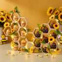 Gerrii 18 Pcs Mini Honeycomb Cupcake Stands Wooden Hexagon Cake Holders with Bees, Bee String Lights, Sunflower Vine Garlands for Baby Bee Gender Reveal Birthday Baby Shower (4.1 Inches,Natural)