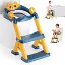 Potty Training Seat, Toddler Toilet Seat With Steps, 2 In 1 Toddler Potty Training Toilet With Splash Guard, Anti-Slip Step Stool Soft Mat, Adjust High Potty Seats For Toddlers Kids Boys Girls (Blue)