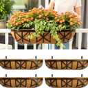 LaLaGreen 30 Inch, 4 Pack Railing Planters with Adjustable Mounting Brackets Black Metal Window Planter Boxes for Outdoor Gardening, Wall-Mount Flower Pots, Balcony Fence Patio, Porch, Garden