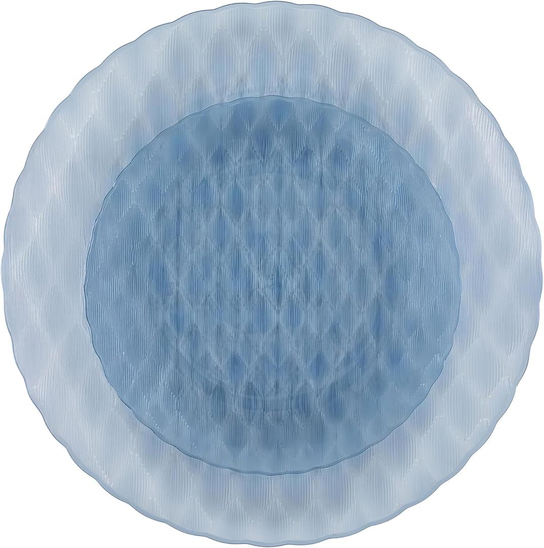 PLASTICPRO 128 Pack Plastic Dishes Set of 64-10 inch Plates and 64-7 inch Plates, Elegant Translucent Blue Disposable Fancy Tableware Premium Heavyweight