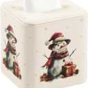 PU Leather Tissue Box Cover with Magnetic Closure, Square Tissue Box Holder with Rounded Edges Design (Snowman, Square)