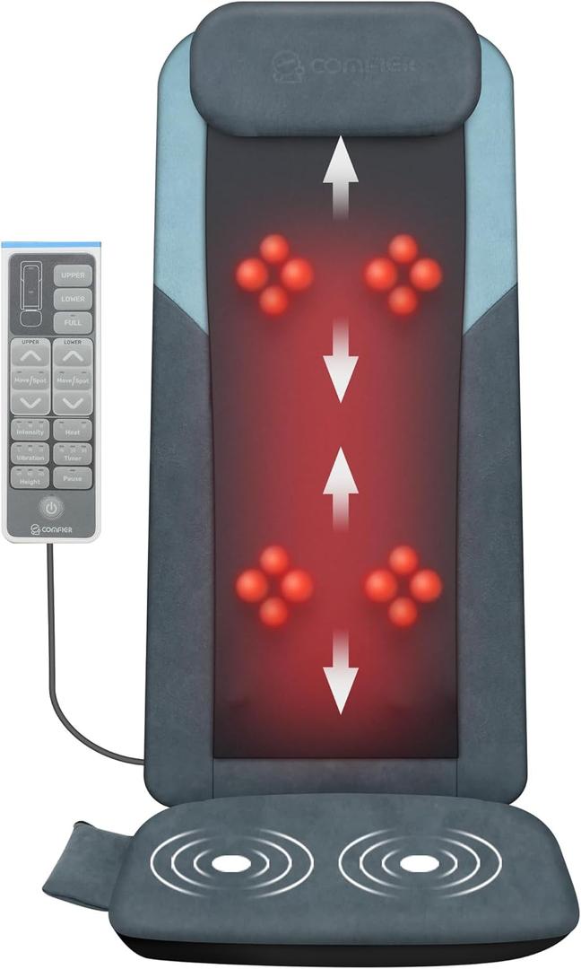 COMFIER Shiatsu Back Massager with Heat,Long Track Dual 3D Rollers,Foldable Chair Massager for Full Back Pain Relief Deep Tissue,Seat Massage Pad,Gifts for Mom/Dad (Midnight Blue)