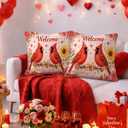 18x18 Inch Set of 2 Valentines Pillow Covers Welcome Red Birds Heart Floral Throw Pillow Covers for Valentines Day Bedroom Sofa Romantic Holiday Home Decor Gift