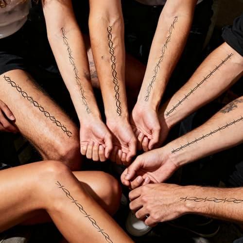 MKHTOQE Barbed Wire Temporary Tattoos for Men - 8 Realistic Black Thorn & Vine Armband Tattoo Sleeves, Waterproof Fake Skin Stickers for Music Festival & Parties