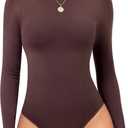 Irisnaya Women's Mock Turtleneck Long Sleeve Bodysuit Thong High Neck Body Suits Tops (Medium)