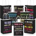 Berlune 24 Pcs Motivational Black Gift Bags with Handles Black Paper Bags Inspirational Quote Small Gift Kraft Paper Pack with Handles for Retail, Business, Party Favors