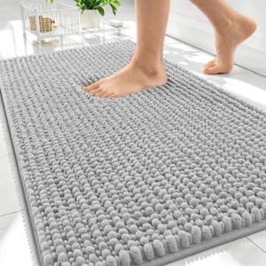 OLANLY Thick Bathroom Rugs 30x20, Extra Soft Absorbent Chenille Bath Rugs, Rubber Backing, Machine Wash Dry, Bath Mats for Bathroom Floor, Tub and Shower, Home Decor Accessories, Light Grey