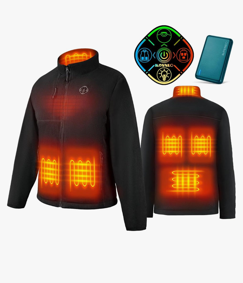 KOVNLO Heated Jacket for Men with Battery Pack, Soft Fleece Shell 5 in 1 Smart Controller, Heating Fast Electric Heating Coat M Black