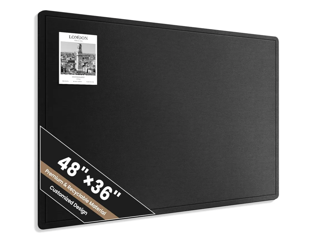 Large Bulletin Board, 48 X 36 Inches Felt Cork Board with 40 Pushpins, Foldable Felt Notice Pin Board Photo Display Board with Self-Adhesive Tape for Office Home School