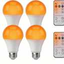 Amber Sleep Light Bulbs with Remote Control 800LM 9W (60W Equivalent),Blue Light Blocking,Dimmable,1800K-6500K,E26,Warm and Reading Light Bulb for Home Decor,4Bulb&2Remote Control
