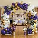 130Pcs Graduation Balloon Arch Kit Purple Gold White Garland Decoration with Graduation Cap Star Foil Balloons for Class of 2026 Party Prom Decorations Supplies