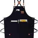 AFUN Chef Aprons for Women Men with Oversized Pockets, 12-Ounce Cotton Canvas Cross Back Water Repellent Apron (Black)