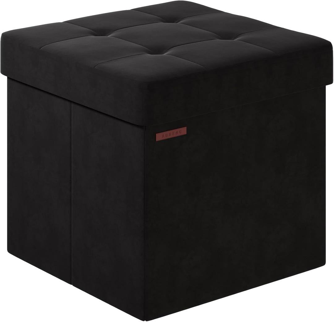 Folding Storage Ottoman, Velvet Storage Bench, Footrest, Footstool, for Living Room, Bedroom and Office,15 x 15 x 15 Inches, 300 kg Load Capacity, Ink Black,UASND04B Folding Storage Ottoman, Velvet Storage Bench, Footrest, Footstool, for Living Room, Bedroom and Office,15 x 15 x 15 Inches, 300 kg Load Capacity, Ink Black,UASND04B