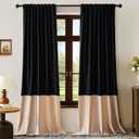 BULBUL Velvet Curtains 84 inches Long for Living Room Black Champagne Beige,2 Panels Blackout Curtains Modern Color Block Back Tab Rod Pocket Soundproof Drapes for Bedroom Window Decor