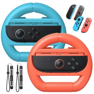 FASTSNAIL [Switch 1/2 Compatible] Steering Wheels for Nintendo Switch 2/1/OLED for Joy-Con 2, Racing Wheels for Mario Kart World/8 Deluxe Gaming, Universal Joypad Wheels 2 Pack (Orange,Blue)