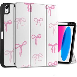 DONGKE Case for iPad 11th Generation 11 Inch 2025 (A16 Chip) & iPad 10th Generation 10.9 Inch 2022 with Pencil Holder-[Auto Wake/Sleep], Trifold Stand Soft TPU Protective Cover, Pink Bows