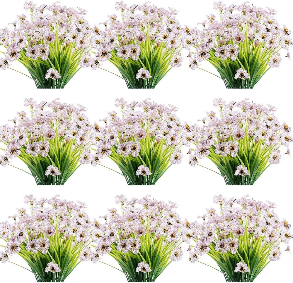 30 Bundles Artificial Flowers Outdoor UV Resistant Fake Flowers No Fade Faux Plastic Plants Garden Porch Window Box Decorating(White)