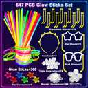 647PCS Glow Sticks, Glow in the Dark Party Favors Party Supplies for Adults Glow Sticks Bulk & Connectors Light Up Glasses Headbands Bracelets Necklace for football Birthday Wedding Patriotic